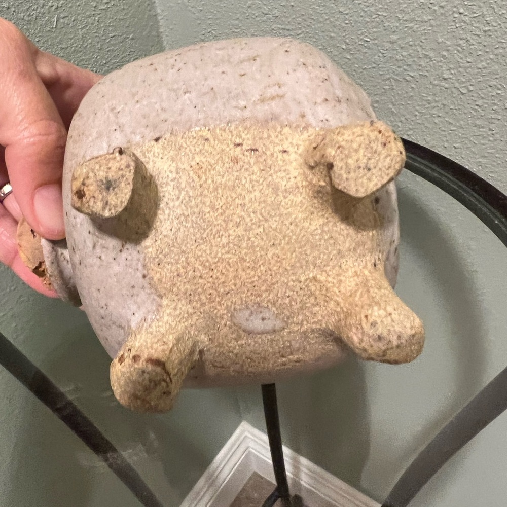 Ceramic Art Pottery Piggy Bank Brown Pig with A Cork Nose Vintage - Picture 4 of 6